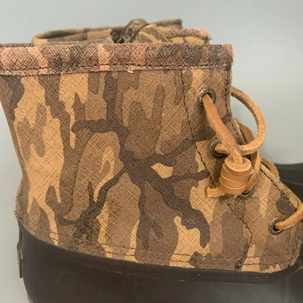 Sperry Top-Sider Saltwater Duck Boots Womens Brown Camo Waterproof Rain Boots